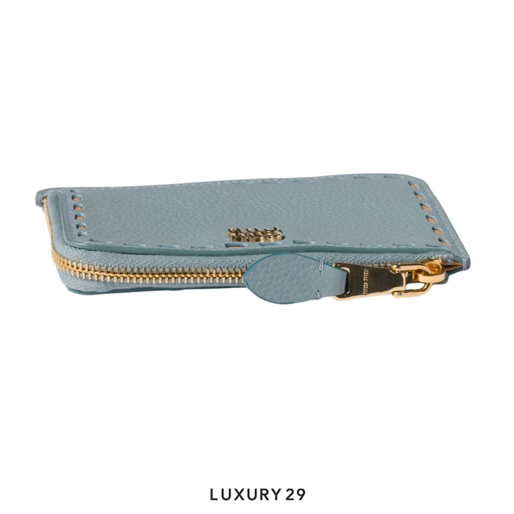 Miu Miu Leather zipper card holder Lake Blue(Small, Blue)