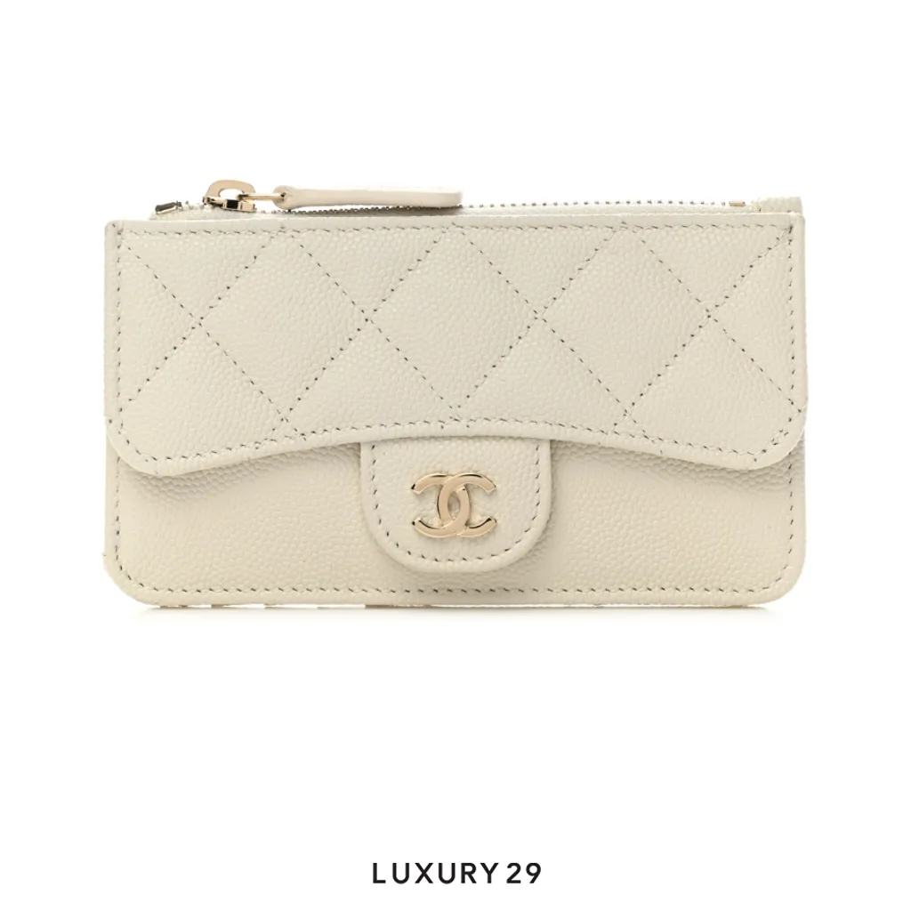 Chanel Caviar Quilted Flap Zip Card Holder White(Small, White)