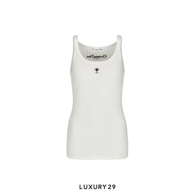 Dior Tank Top White Ribbed Cotton Jersey