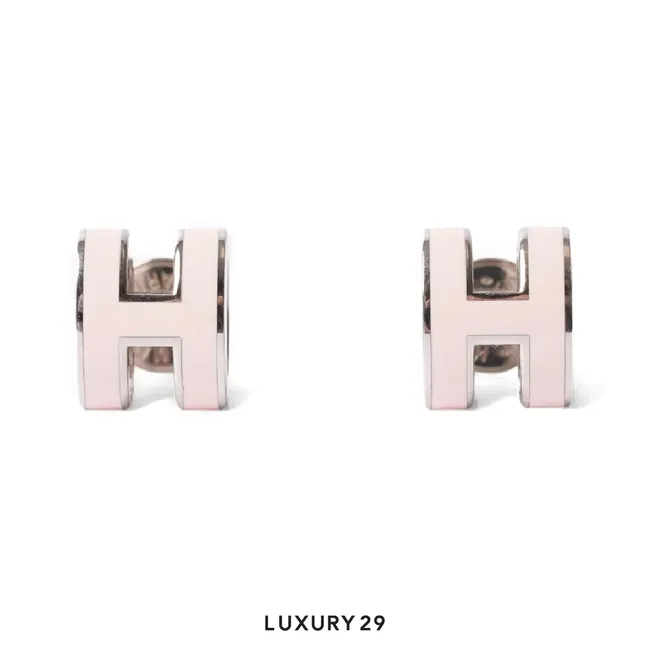 Hermes Mini Pop H earrings Silver Plated Rose dragee