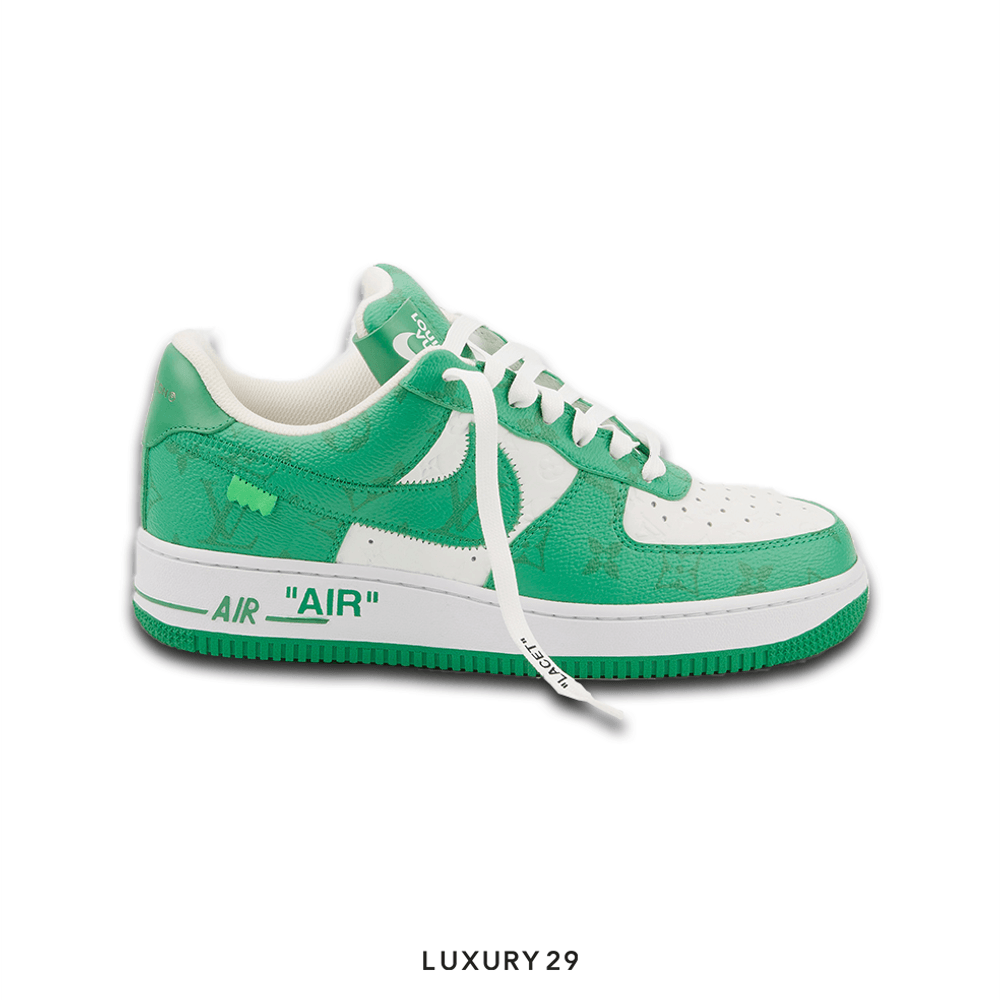 Louis Vuitton LV Nike Air Force 1 Low By Virgil Abloh White Green Royal(M)(40, Green)