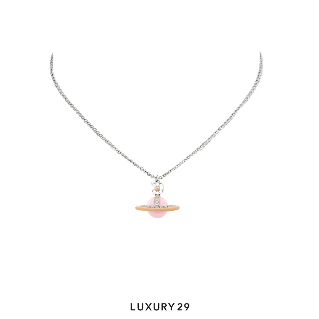 Vivienne Westwood Tiny original orb pendant platinum mandarin enamel milky flesh cz rose gold(Free Size, Orange)