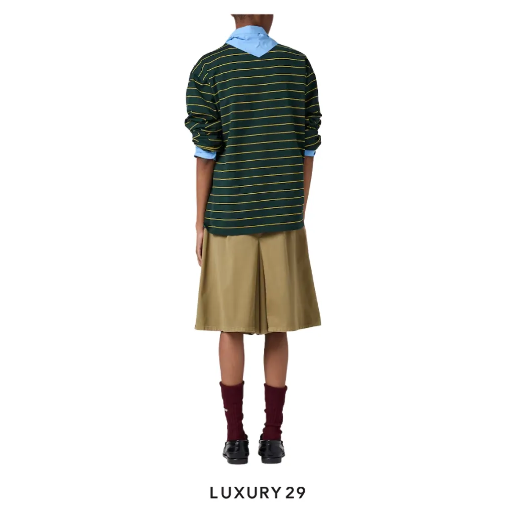 MIU MIU Long-sleeved cotton jersey T-shirt Bottle Green/Yellow(XS, Green)