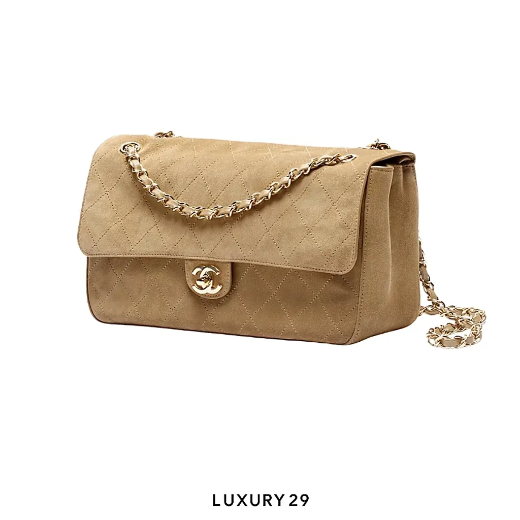 Chanel Spring Summer 2026 Maxi Flapbag Suede Calfskin & Gold Metal Dark Beige(Small, Brown)