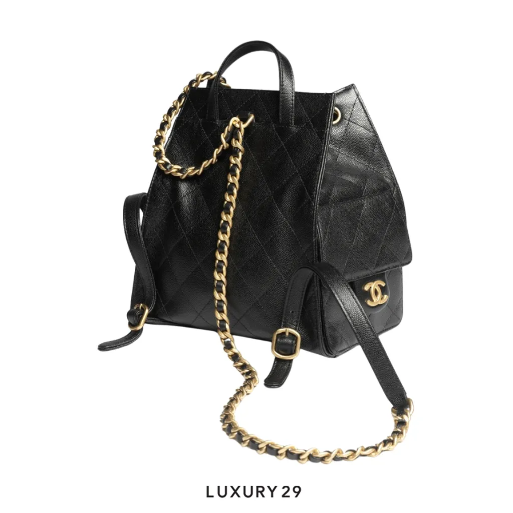 Chanel 25 Medium Backpack Grained Calfskin & Gold-Tone Metal Black(Medium, Black)