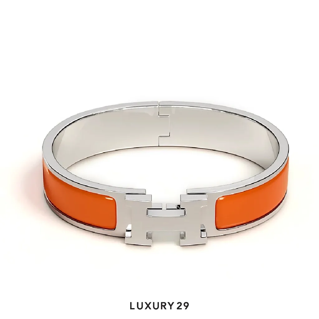 Hermes Clic H Bracelet Silver plated PM Orange fruite(Small, Orange)