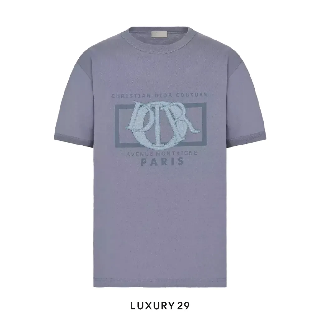 Dior Big O patch letter Logo print T-shirt short sleeve gray(S, Grey)