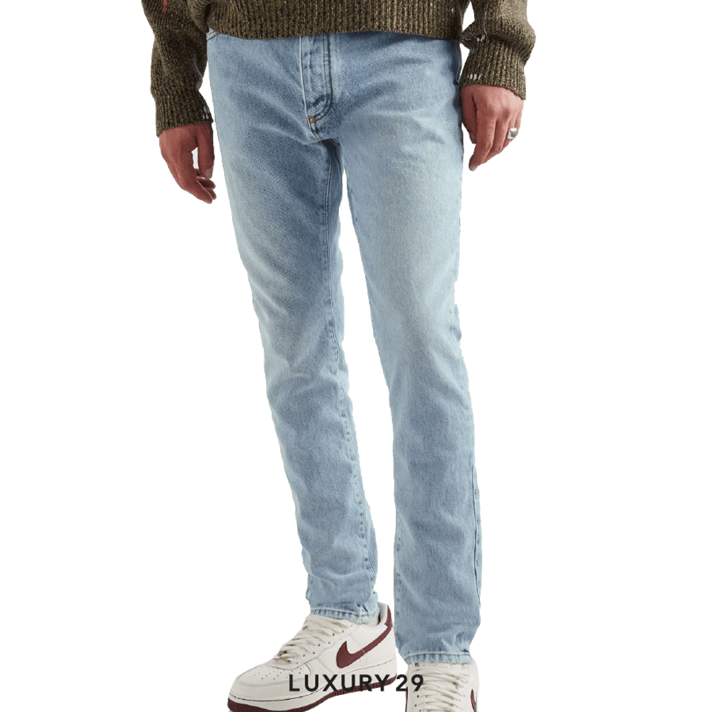 Palm Angels Logo Printed Straight-Leg Jeans(XL, Blue)