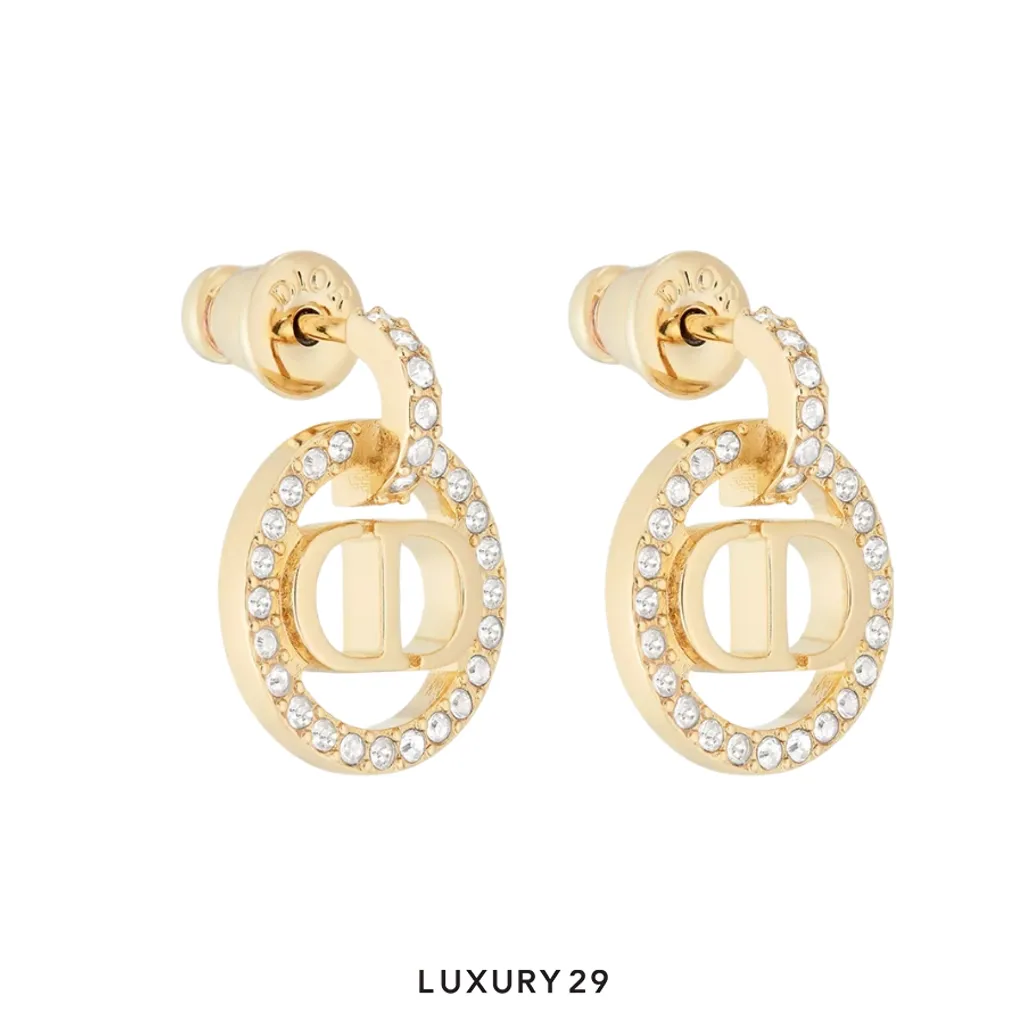 Dior Petit CD Earrings Gold-Finish Metal and Silver-Tone Crystals(Free Size, Gold)