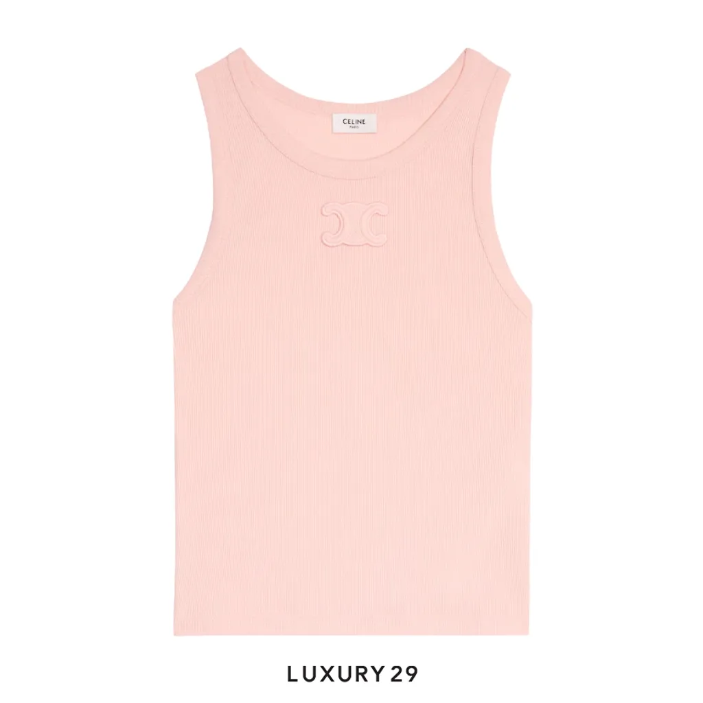 Celine triomphe tank top IN ribbed cotton Tank Top Light Peach(S, Pink)