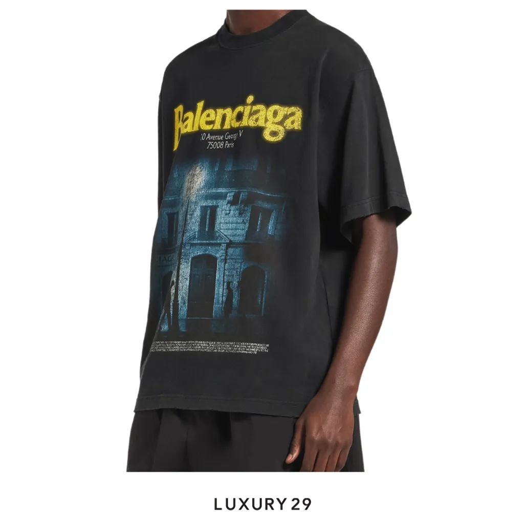 Balenciaga Logo Short Sleeve Crewneck T-Shirt Black(S, Black)