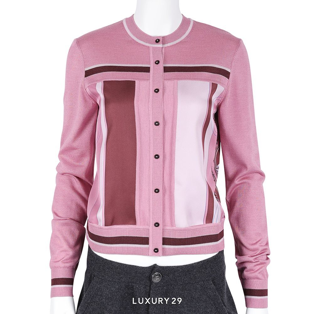 Hermes "Ex-Libris" long-sleeve twillaine cardigan Rose Aphrodite(XS, Pink)
