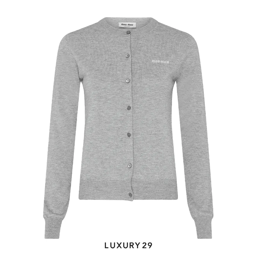 Miu Miu Cashmere And Silk Cardigan Grey(2XS, Grey)