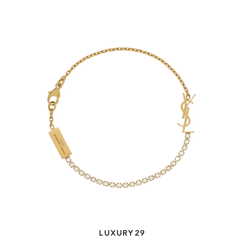 YSL Saint Laurent CASSANDRE CHARM BRACELET IN METAL AND RHINESTONE Gold(Free Size, Gold)