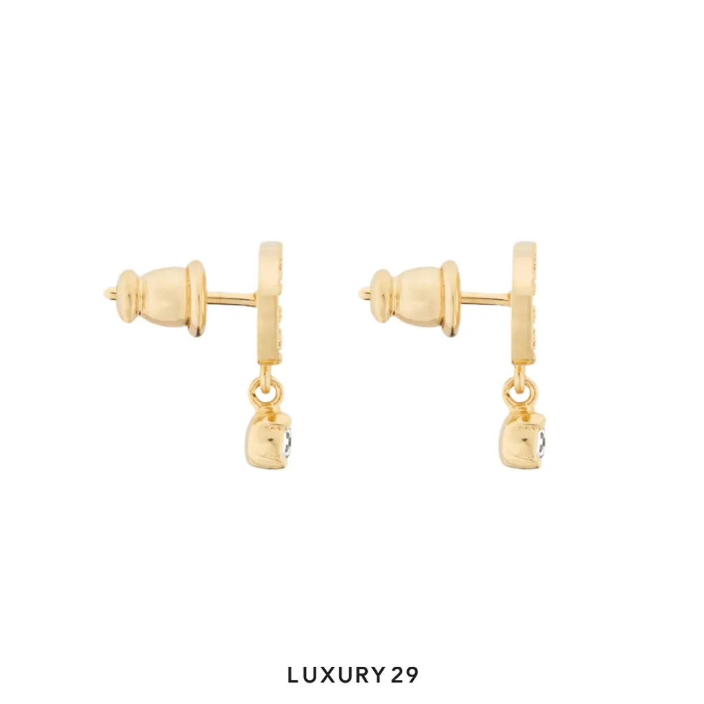 Dior Petit CD Earrings Gold-Finish Metal and White Crystals(Free Size, Gold)