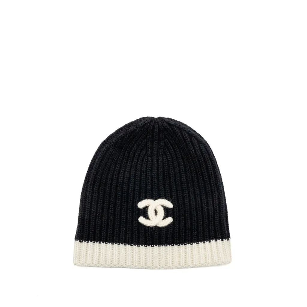 Chanel CC beanie Cashmere Black/White(Free Size, Black)