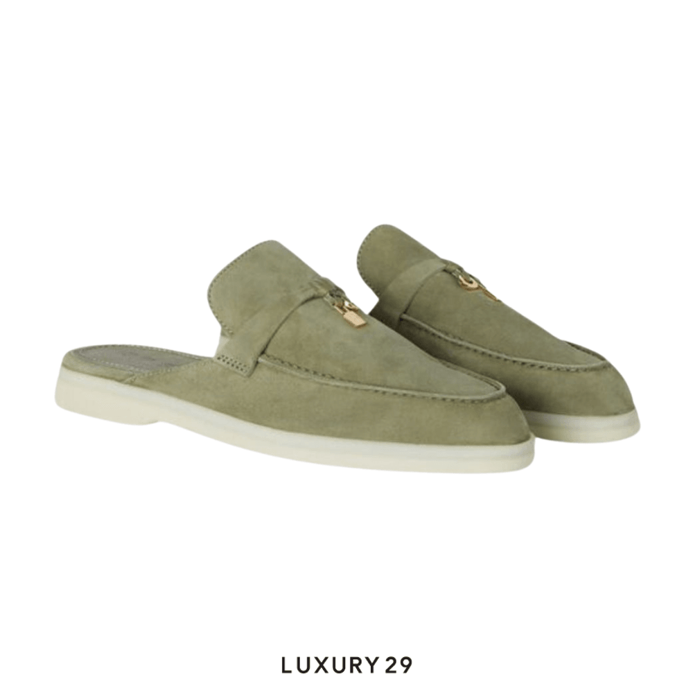Loro Piana Babouche Charms Walk Loafers Suede Goatskin Verde Harrod's(39, Green)
