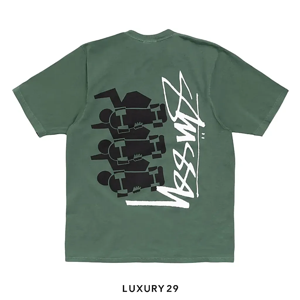 STUSSY SKATE STACK TEE PIGMENT DYED PINE(M, Green)