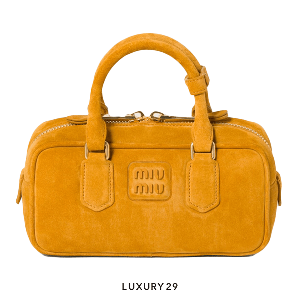 Miu Miu Arcadie padded suede top-handle bag Whiskey