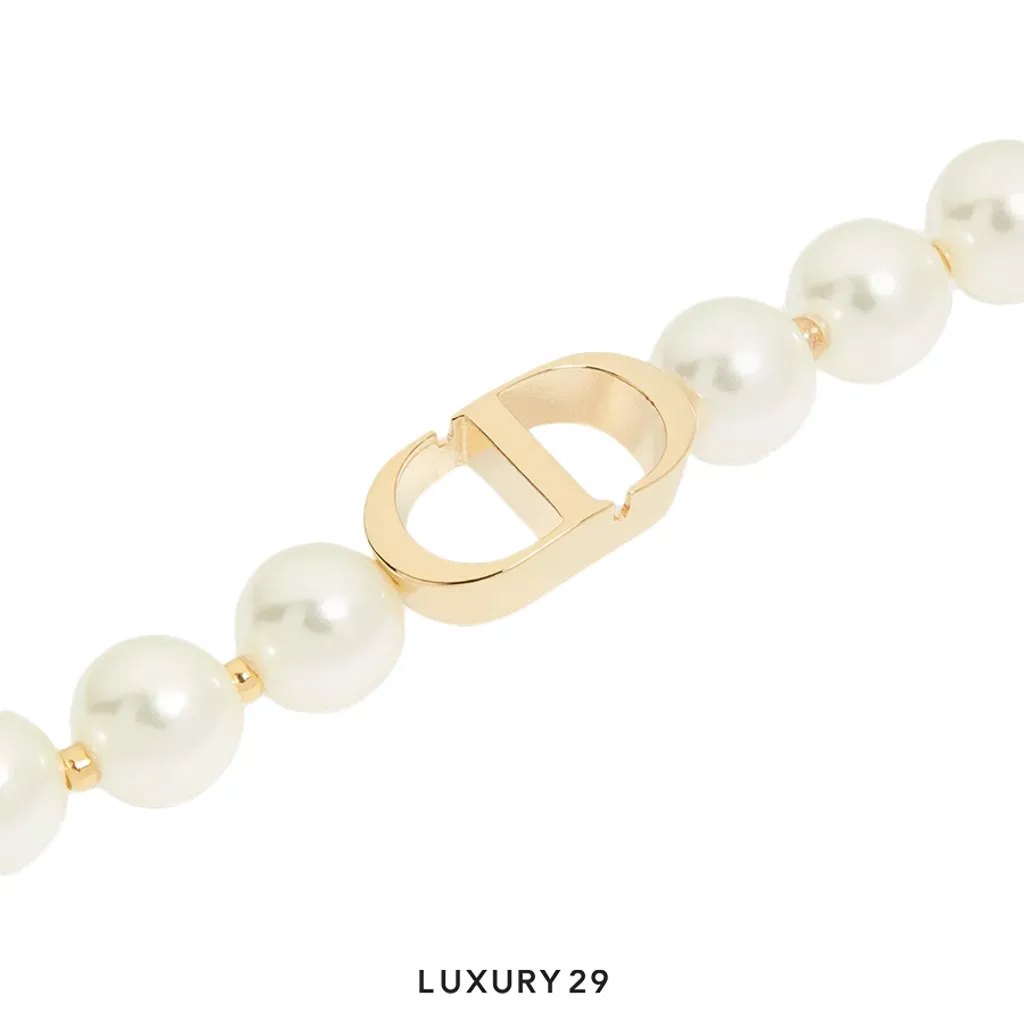Dior 30 Montaigne Bracelet Gold-Finish Metal and White Resin Pearls(Small, White)