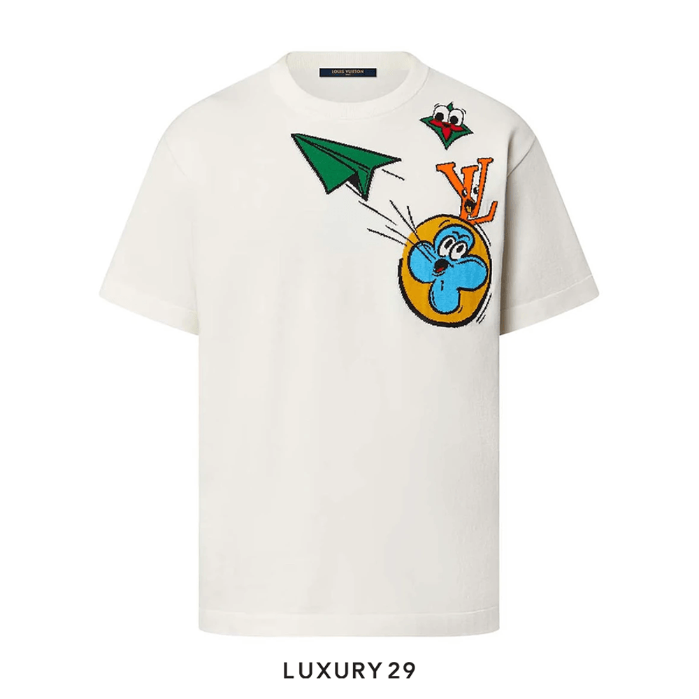 LV Monogram Comics Intarsia Short-Sleeved Crewneck(3XL, White)
