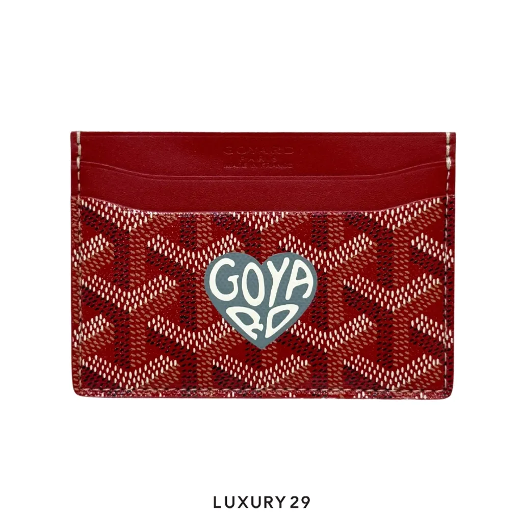 Goyard Saint-Sulpice Card Wallet Red Hand-Painted Heart Grey(Small, Red)