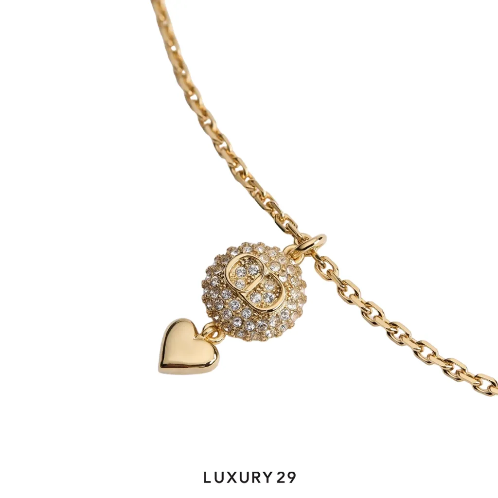 Dior CD Disco Necklace Gold-Finish Metal and Crystals(Free Size, Gold)