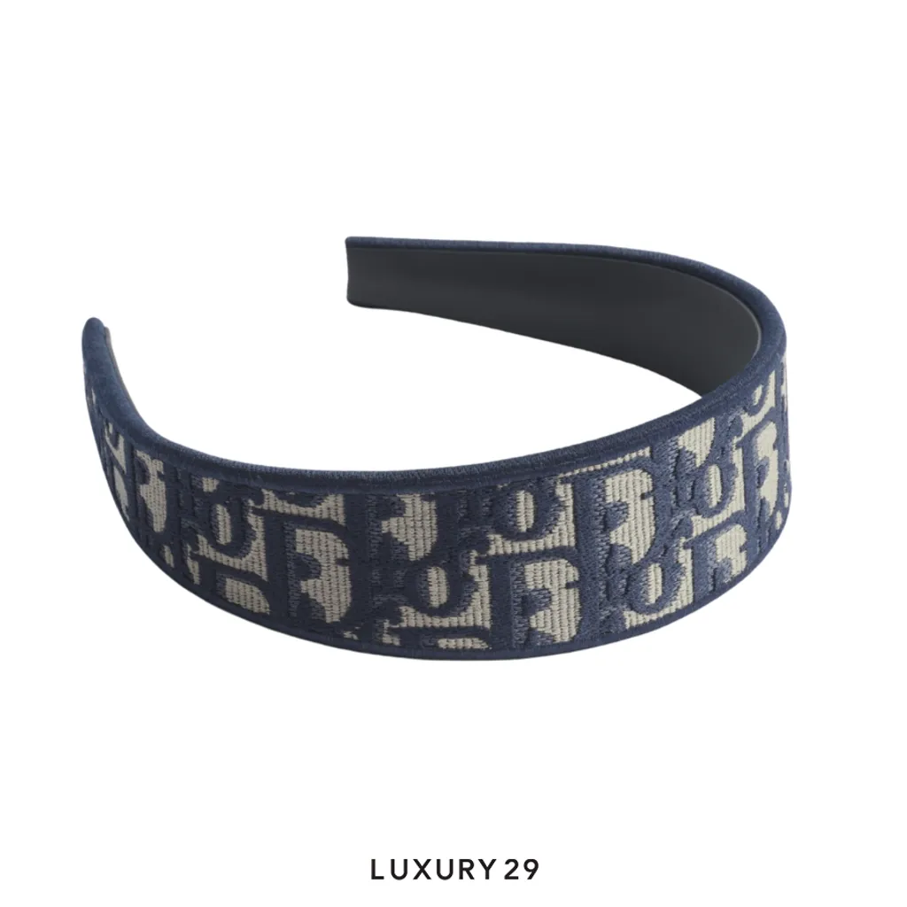 Dior Oblique Dior Band Headband Navy Blue Embroidery(Free Size, Blue)
