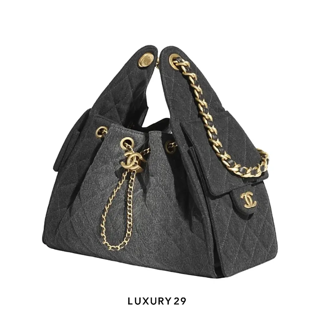 CHANEL 25 Small Handbag Denim and Gold Hardware Black(Small, Black)
