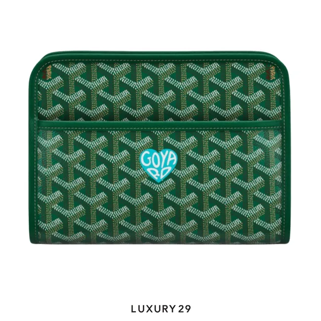 Goyard Jouvence PM Toiletry Bag Green Hand-Painted Heart Turquoise Blue