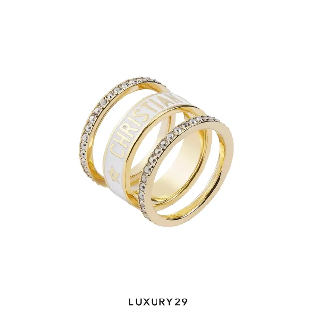 Dior Code ring set Gold-plated metal adorned with silver-toned crystals and a white enamel finish