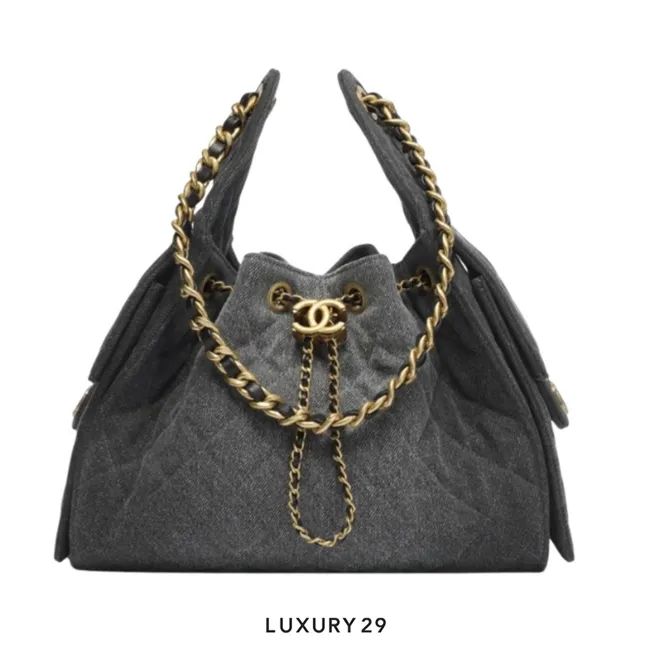 Chanel 25 Small Handbag Washed Denim And Gold Metal Black