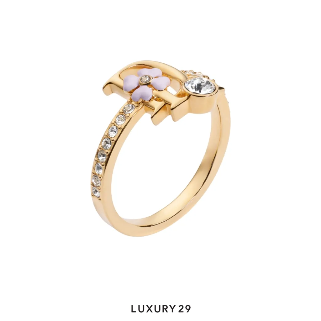 Dior Precious Clover Ring Gold-Finish Metal, Crystals and Pink Lacquer(2XS, Gold)