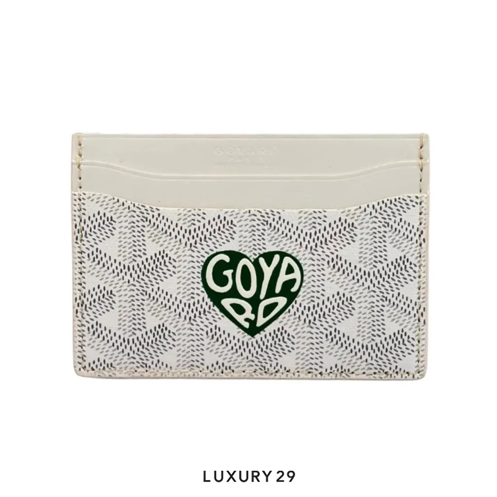 Goyard Saint-Sulpice Card Wallet White Hand-Painted Heart Green(Small, White)