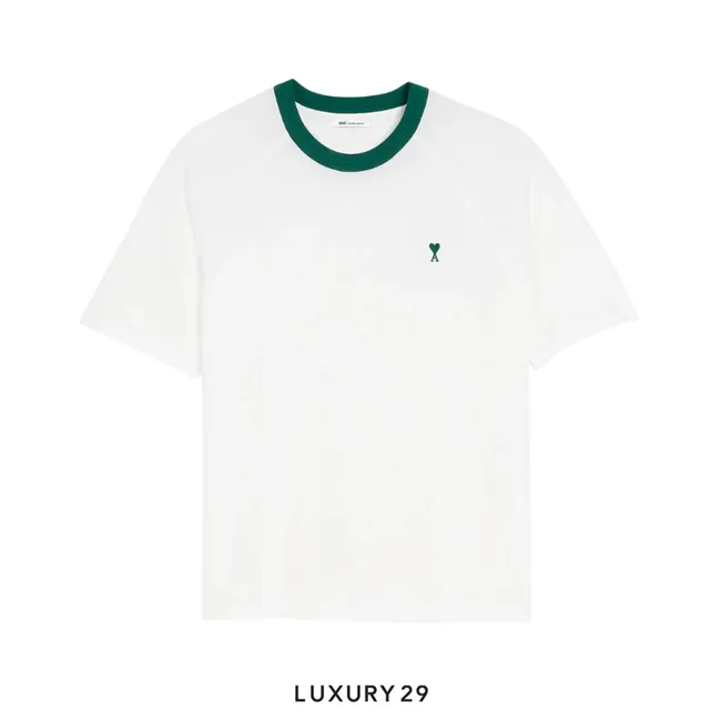 Ami De Coeur Short sleeves T-Shirt in Mercerized Jersey Natural White/Fir Green