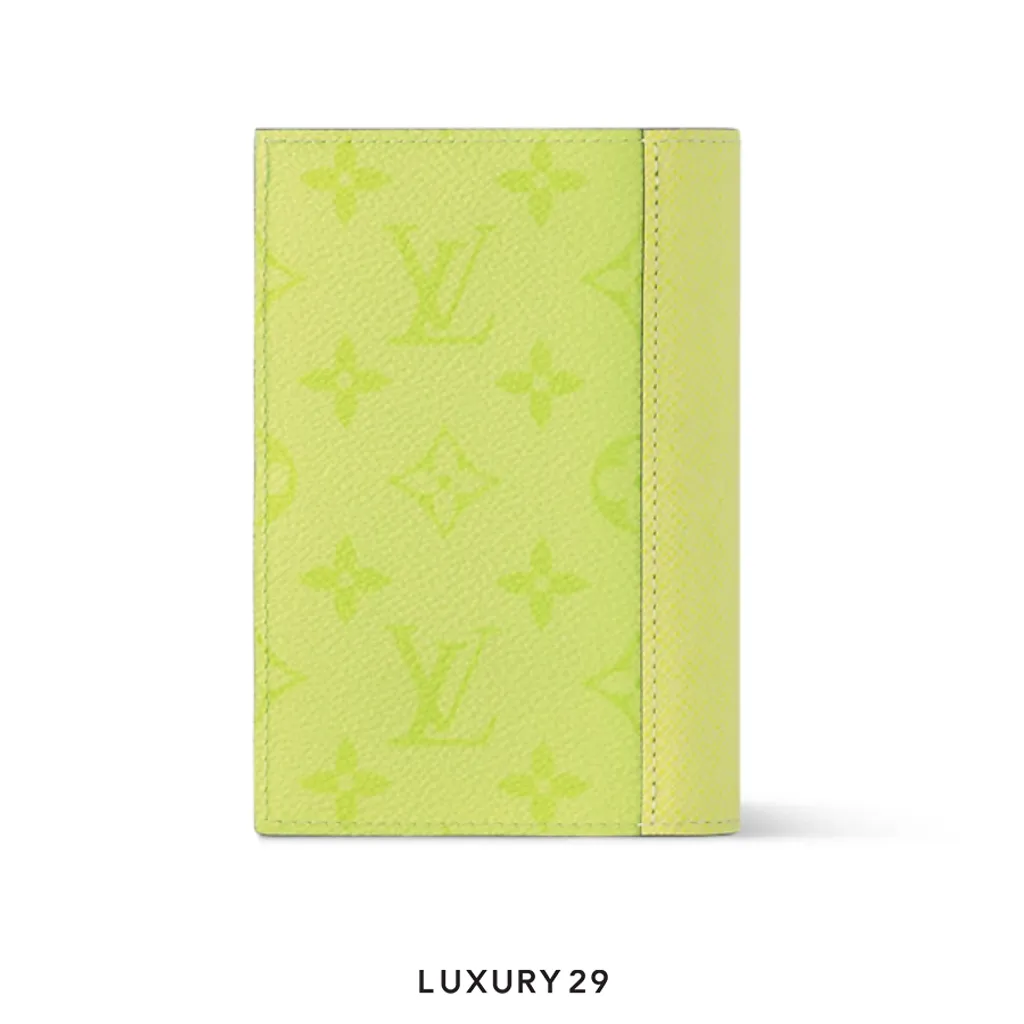 Louis Vuitton LV Passport Cover Monogram coated canvas and Taiga cowhide leather Lemon Yellow(Small, Yellow)