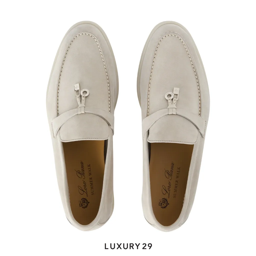 Loro Piana Summer Charms Walk Loafers Suede Pearl Powder(36, Neutrals)