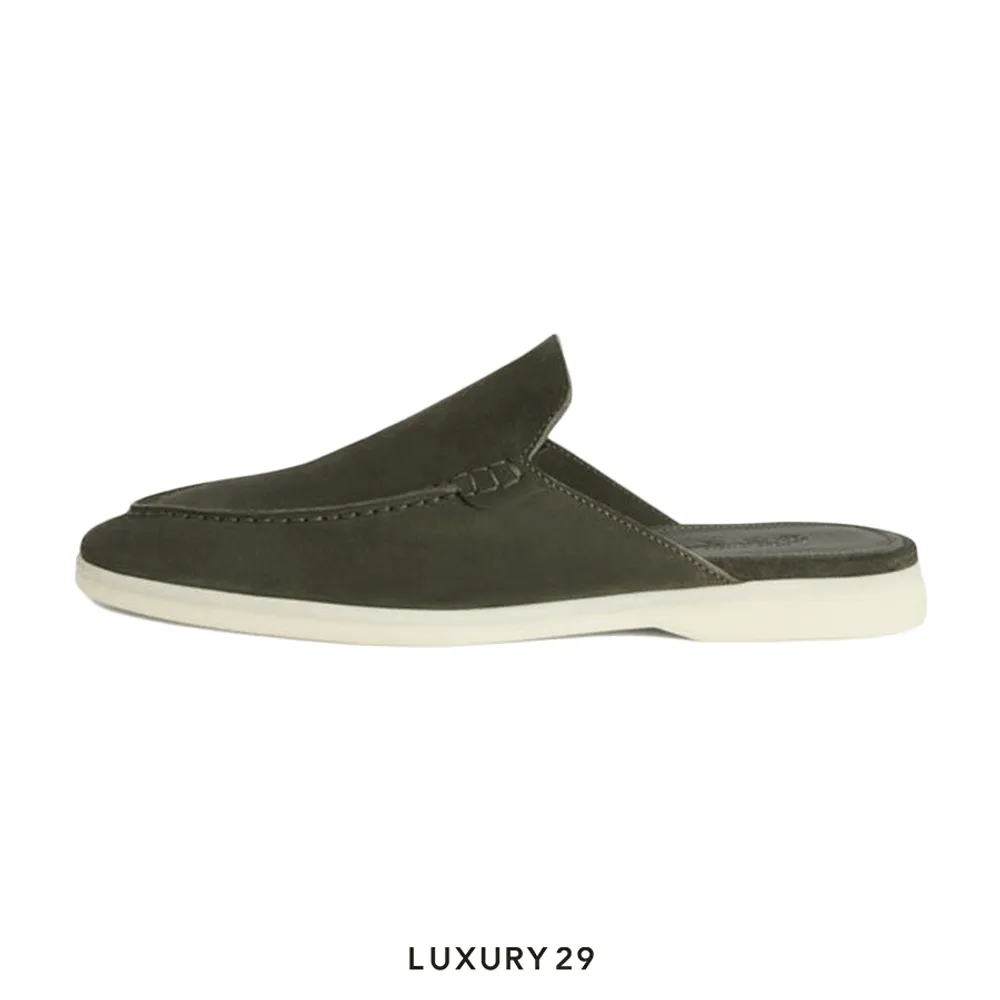 Loro Piana Babouche Walk Loafers Suede Mimetico(40, Green)