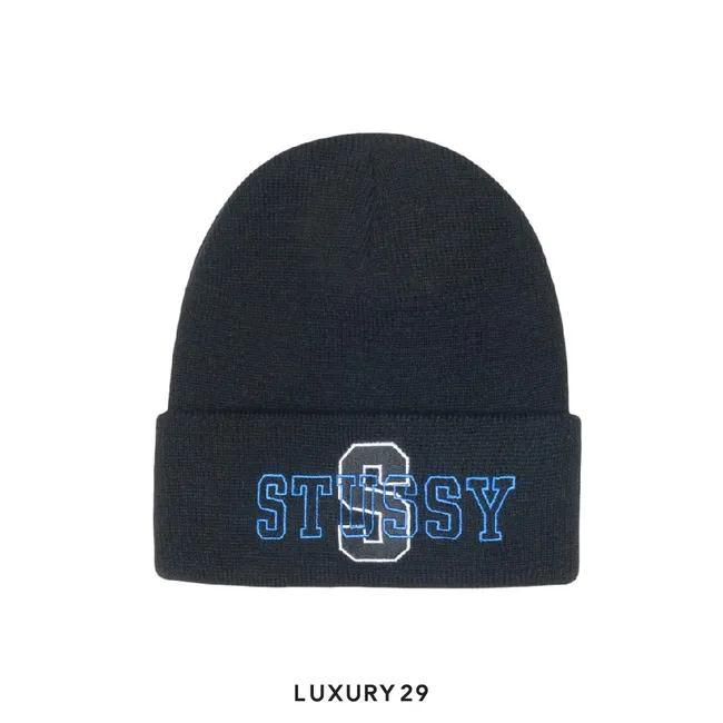 STUSSY CUFF BEANIE VARSITY S BLACK