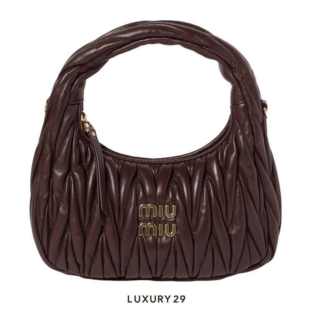 Miu Miu Wander Matelasse Nappa Leather Hobo Bag Briarwood(Small, Brown)