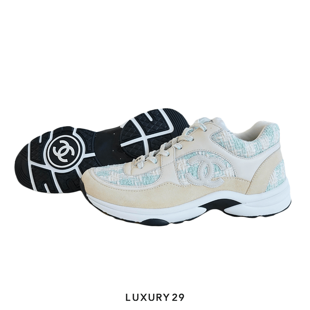 Chanel Trainers Coton Tweed, Suede Calfskin & Calfskin Green & Ecru(41, Green)