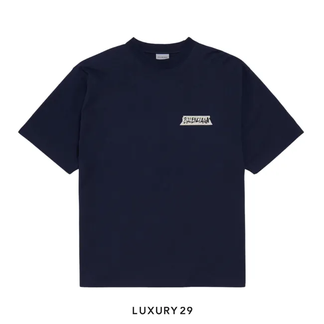 Balenciaga Men's Masking Tape Medium Fit T-shirt in Navy