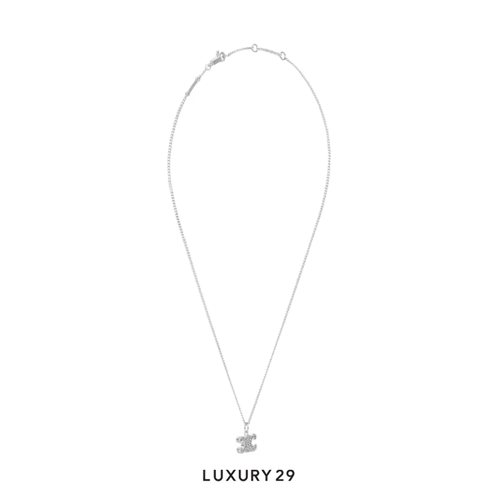 Celine Rhinestone triangular necklace Silver(Free Size, Silver)