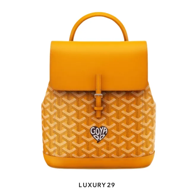 Goyard Alpin Mini Backpack Yellow Hand-Painted Heart Purple