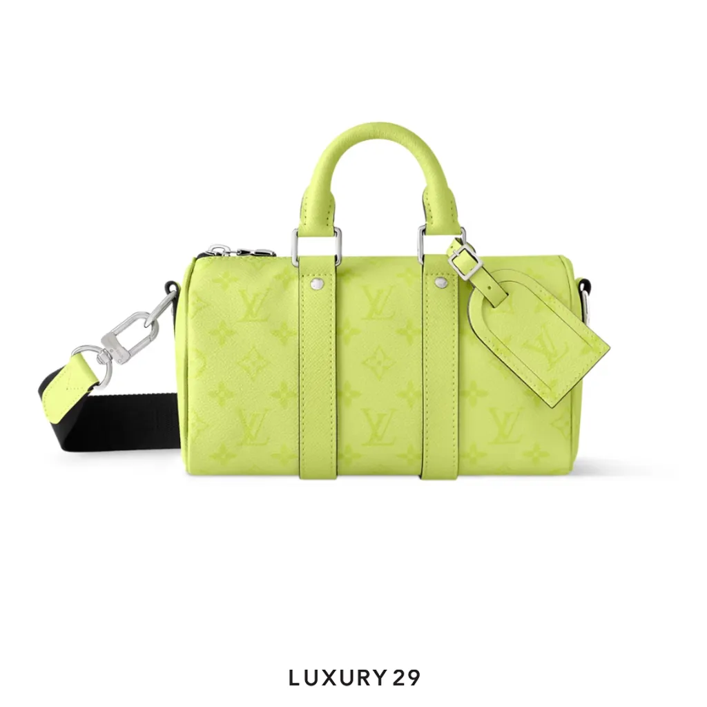 Louis Vuitton LV Keepall Bandouliere 25 Monogram coated canvas and Taiga cowhide leather Lemon Yellow(Small, Yellow)