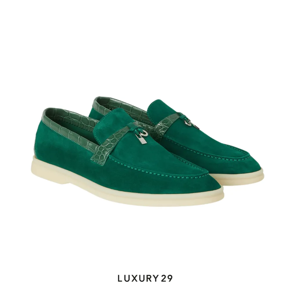 Loro Piana Summer Charms Walk Suede Baobab Green