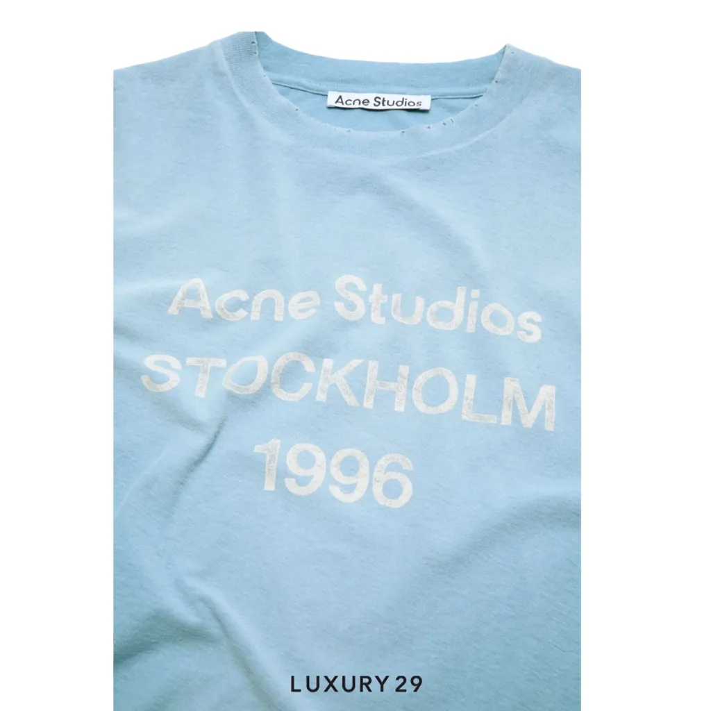 Acne Studios Sprayed 1996 logo Long-sleeve crewneck t-shirt Faded blue(XS/XXS, Blue)
