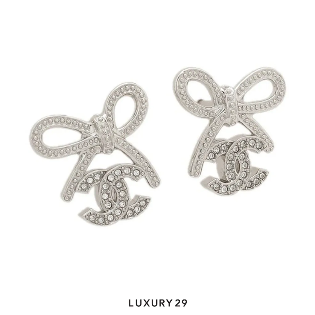 Chanel ribbon earrings Silver(Free Size, Silver)