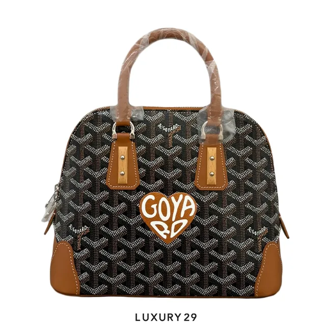 Goyard Vendome Mini Bag Black & Tan Hand-Painted Heart Golden