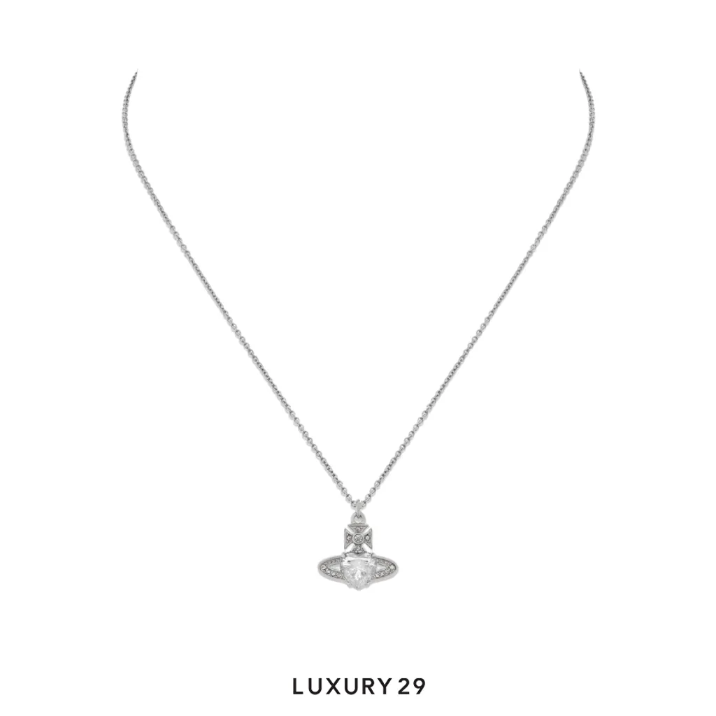 Vivienne westwood Ariella Pendant Necklace Platinum sapphire platinum white cz crystal(Free Size, Silver)